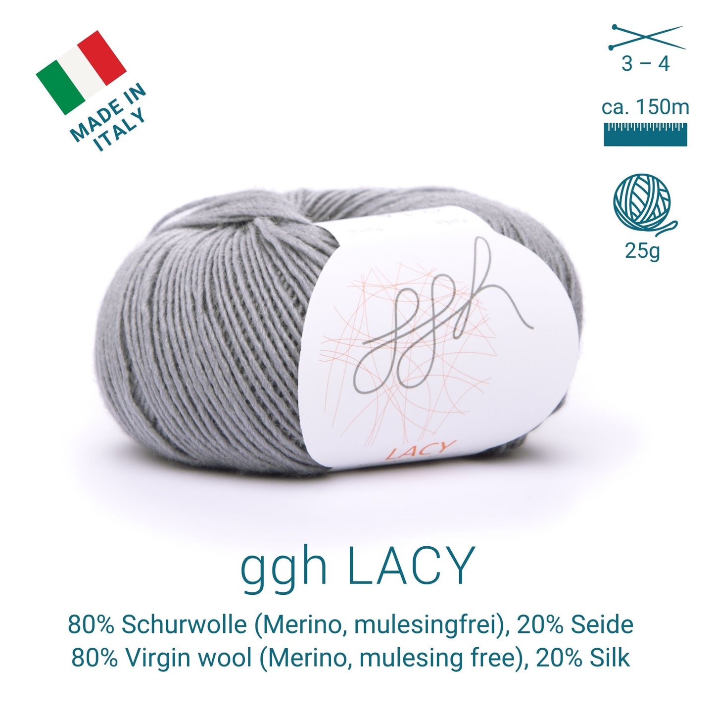 ggh Lacy | Set mit 4 x 25g (insg. 100g) - 020 - Grau