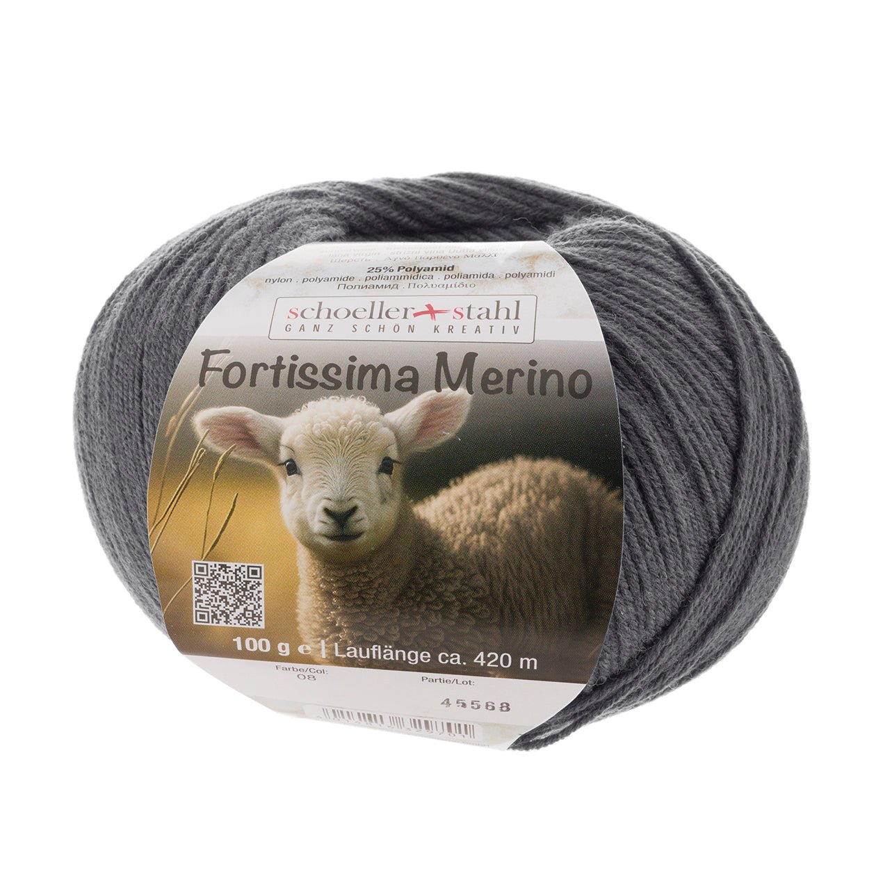 Fortissima 4 - fach Merino - Sockenwolle 100g | Farbe 08 - ANTHRAZIT - Handarbeiten - 1