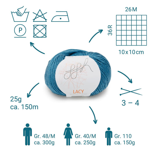 GGH Lacy | Merinowolle mit Seide | 25g - 170m | 022 - Türkis - Strickwolle - Handarbeiten - 4