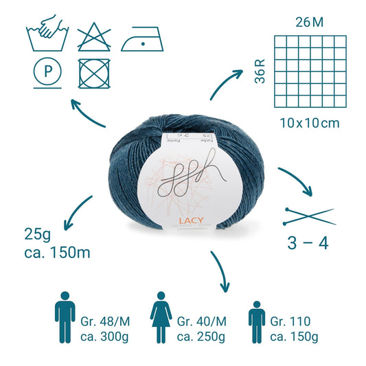 GGH Lacy | Merinowolle mit Seide | 25g - 170m | 025 - Petrol - Strickwolle - Handarbeiten - 4