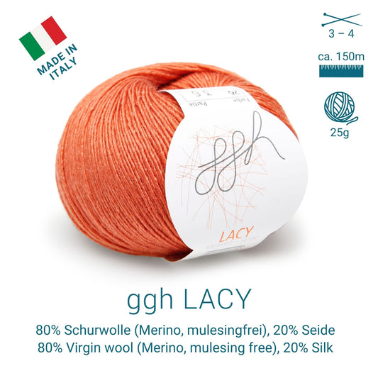 GGH Lacy | Merinowolle mit Seide | 25g - 170m | 026 - Herbstorange - Strickwolle - Handarbeiten - 1