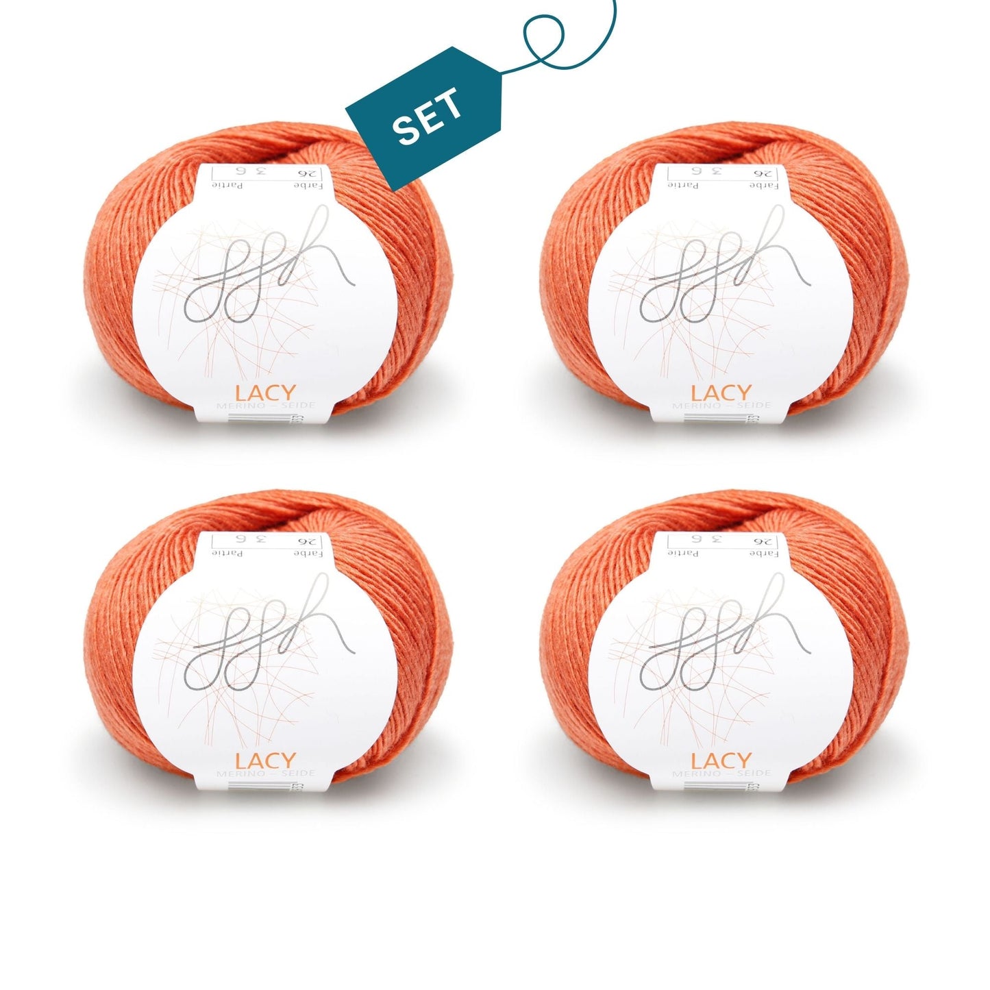 ggh Lacy | Set mit 4 x 25g (insg. 100g) - 026 - Herbstorange - Strickwolle - Handarbeiten - 7