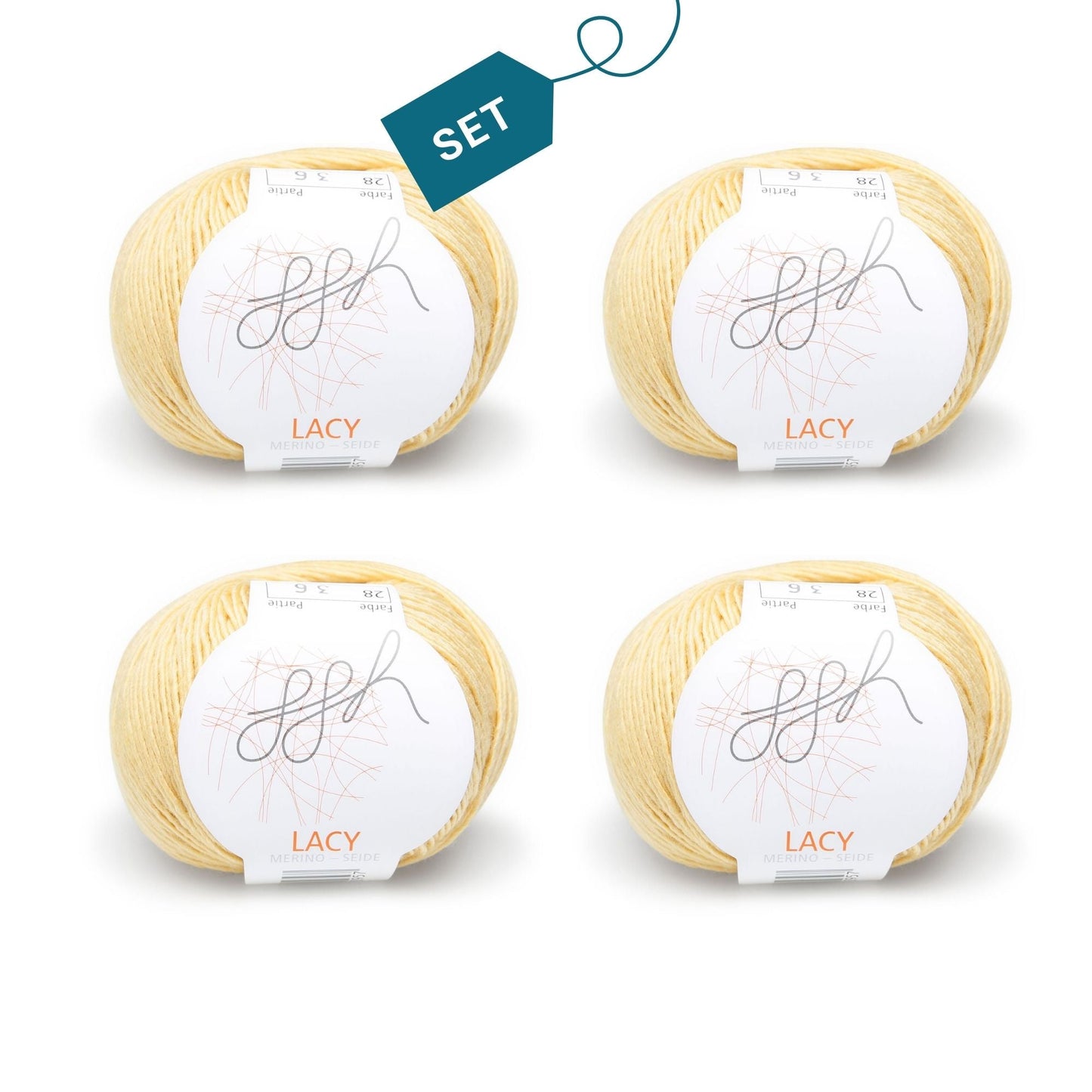ggh Lacy | Set mit 4 x 25g (insg. 100g) - 028 - Senfgelb - Strickwolle - Handarbeiten - 7