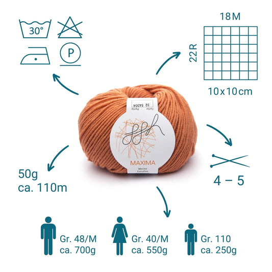 ggh Maxima | Merinowolle | 110m/50g | 032 - Rostorange - Handarbeiten - 2