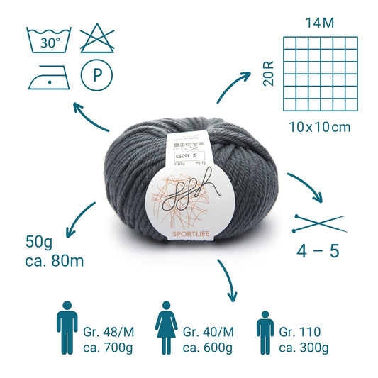 ggh Sportlife | Schurwolle | 80m/50g | 002 - Flanellgrau - Handarbeiten - 2