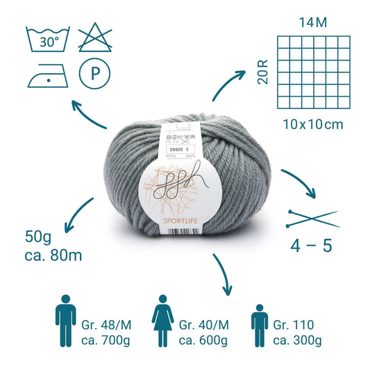 ggh Sportlife | Schurwolle | 80m/50g | 003 - Stahlgrau - Handarbeiten - 2