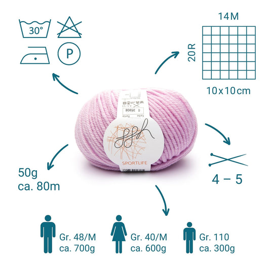 ggh Sportlife | Schurwolle | 80m/50g | 005 - Rosa - Handarbeiten - 2