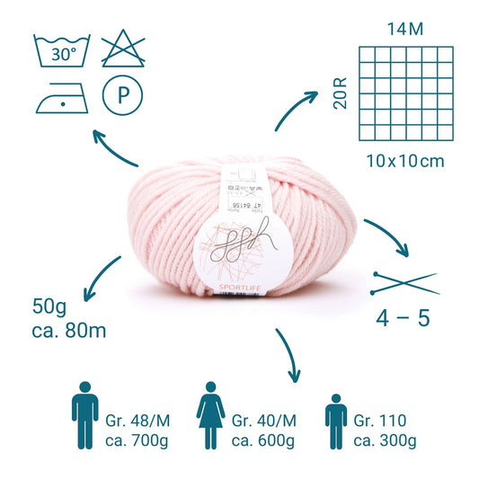 ggh Sportlife | Schurwolle | 80m/50g | 047 - Rosé - Handarbeiten - 2