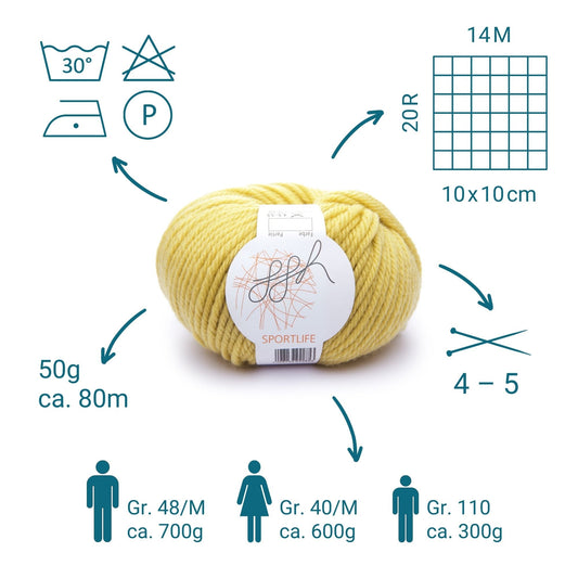 ggh Sportlife | Schurwolle | 80m/50g | 048 - Senfgelb - Handarbeiten - 2