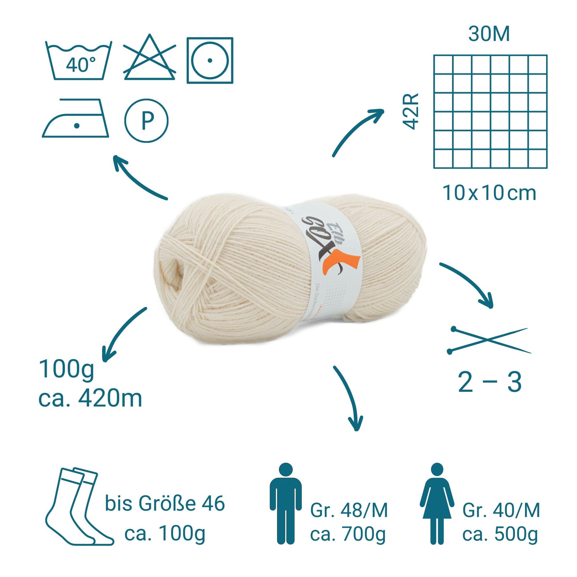 ElbSox Pier 4 | 100g Sockenwolle | 002 - Muschelweiß - Handarbeiten - 2