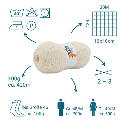 ElbSox Pier 4 | 100g Sockenwolle | 002 - Muschelweiß - Handarbeiten - 2