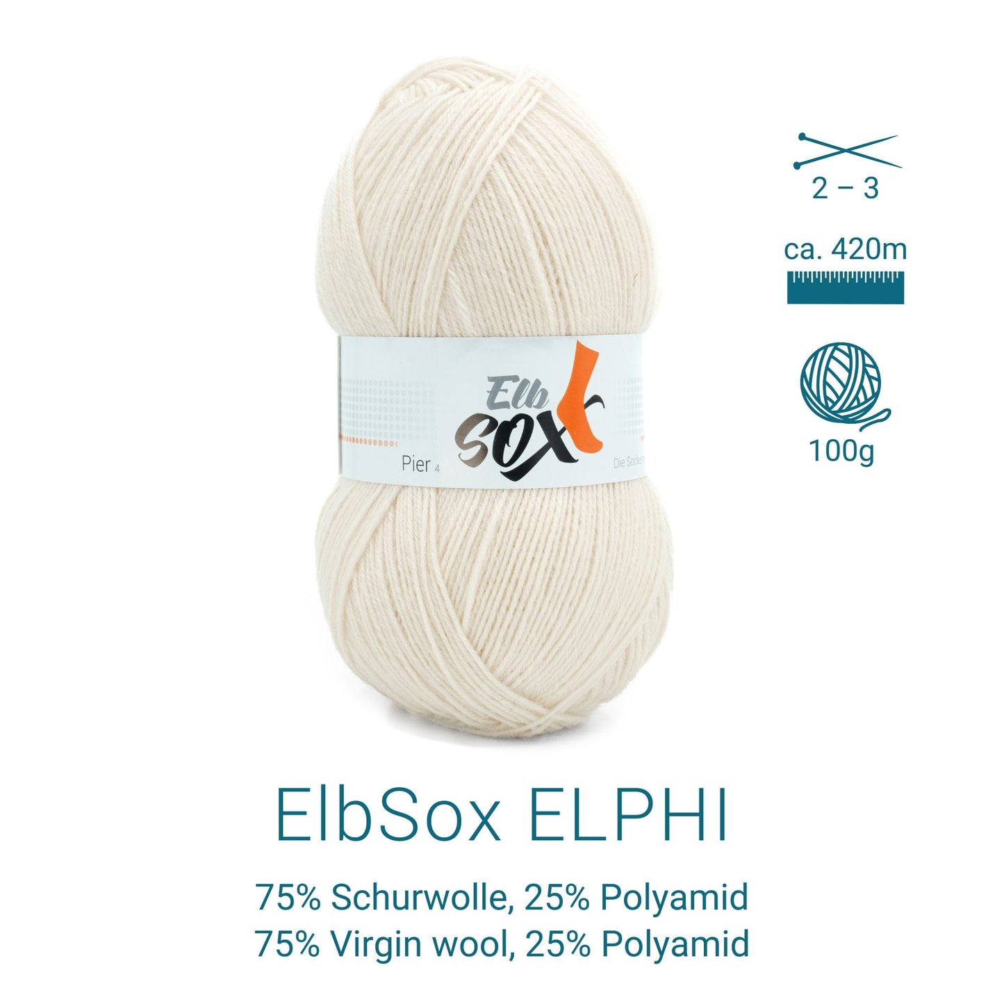 ElbSox Pier 4 | 100g Sockenwolle | 002 - Muschelweiß - Handarbeiten - 3