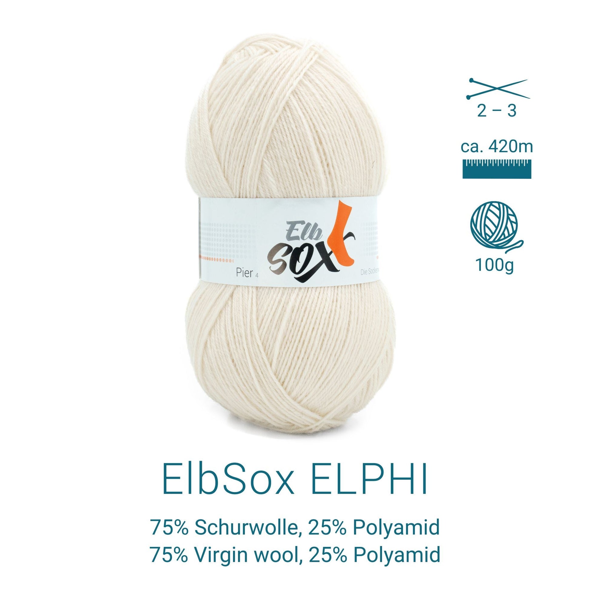 ElbSox Pier 4 | 100g Sockenwolle | 002 - Muschelweiß - Handarbeiten - 3