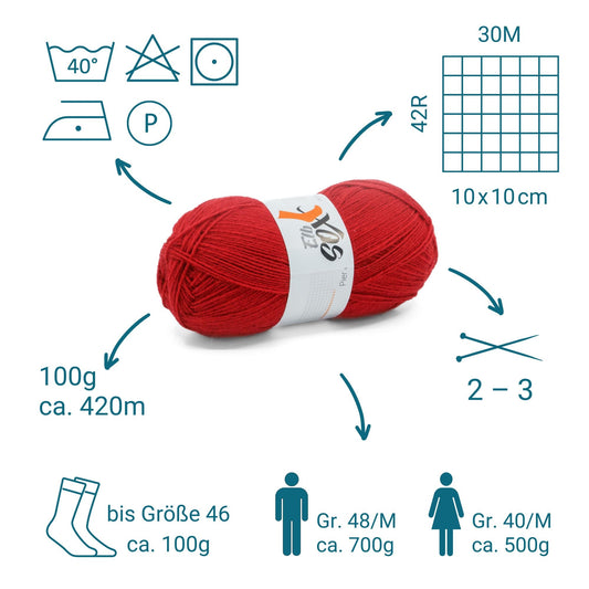 ElbSox Pier 4 | 100g Sockenwolle | 005 - Leuchtturmrot - Handarbeiten - 2