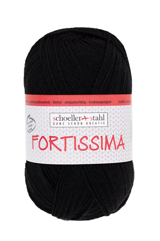 Fortissima 4 - fach Uni - Sockenwolle 100g | Farbe 2002 - SCHWARZ - Handarbeiten - 1
