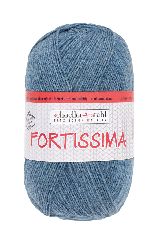 Fortissima 4 - fach Uni - Sockenwolle 100g | Farbe 2033 - JEANS - MELIERT - Handarbeiten - 1