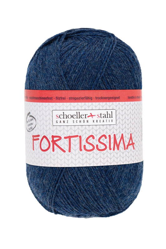 Fortissima 4 - fach Uni - Sockenwolle 100g | Farbe 2039 - MARINE - MELIERT - Handarbeiten - 1
