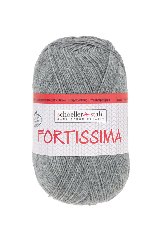 Fortissima 4 - fach Uni - Sockenwolle 100g | Farbe 2056 - HELLGRAU - MELIERT - Handarbeiten - 1