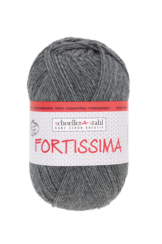 Fortissima 4 - fach Uni - Sockenwolle 100g | Farbe 2057 - MITTELGRAU - MELIERT - Handarbeiten - 1
