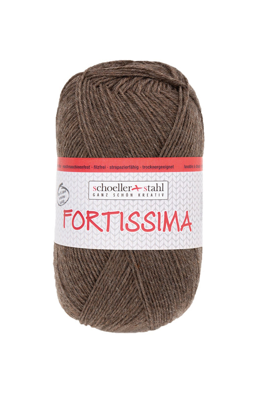 Fortissima 4 - fach Uni - Sockenwolle 100g | Farbe 2071 - BRAUN - MELIERT - Handarbeiten - 1