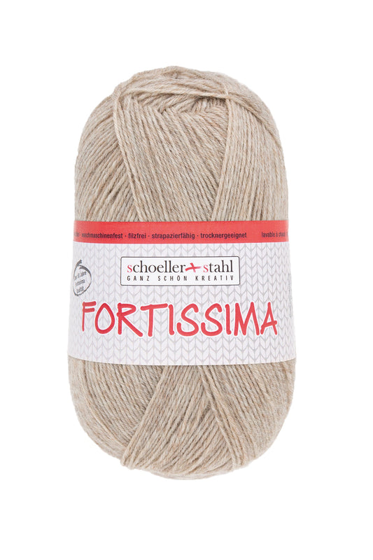 Fortissima 4 - fach Uni - Sockenwolle 100g | Farbe 2074 - HOLZ - MELIERT - Handarbeiten - 1