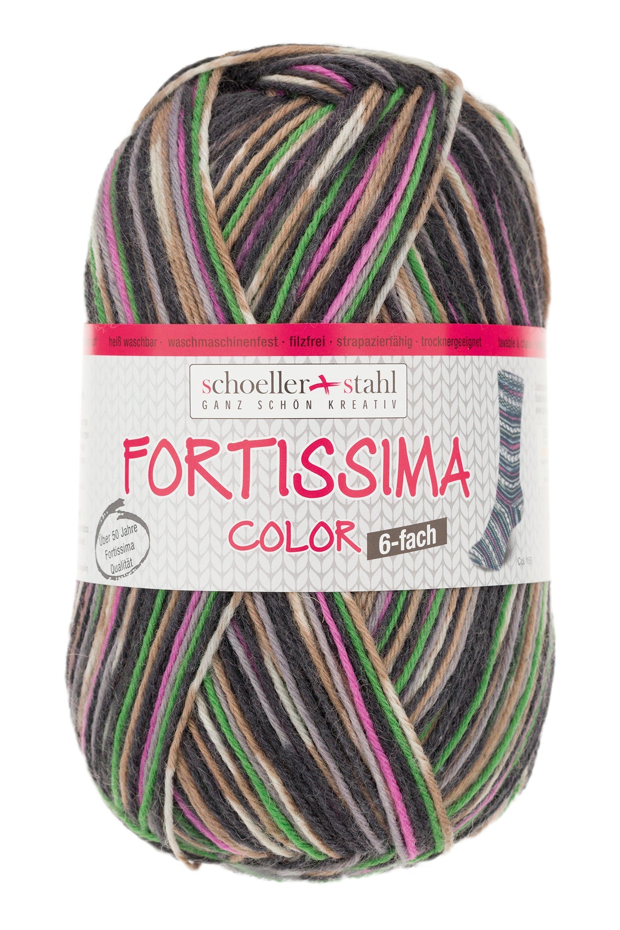 Fortissima 6 - fach bunte Sockenwolle 150g | Farbe 159 - GRAU - BUNT - Handarbeiten - 1