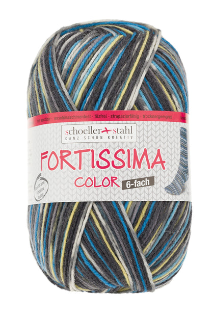 Fortissima 6 - fach bunte Sockenwolle 150g | Farbe 160 - BLAU - BUNT - Handarbeiten - 1