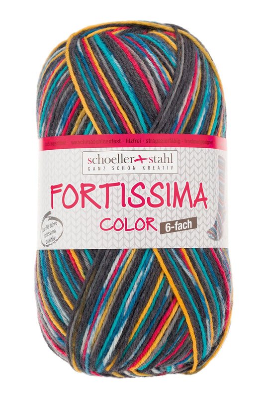 Fortissima 6 - fach bunte Sockenwolle 150g | Farbe 161 - PETROL - BUNT - Handarbeiten - 1