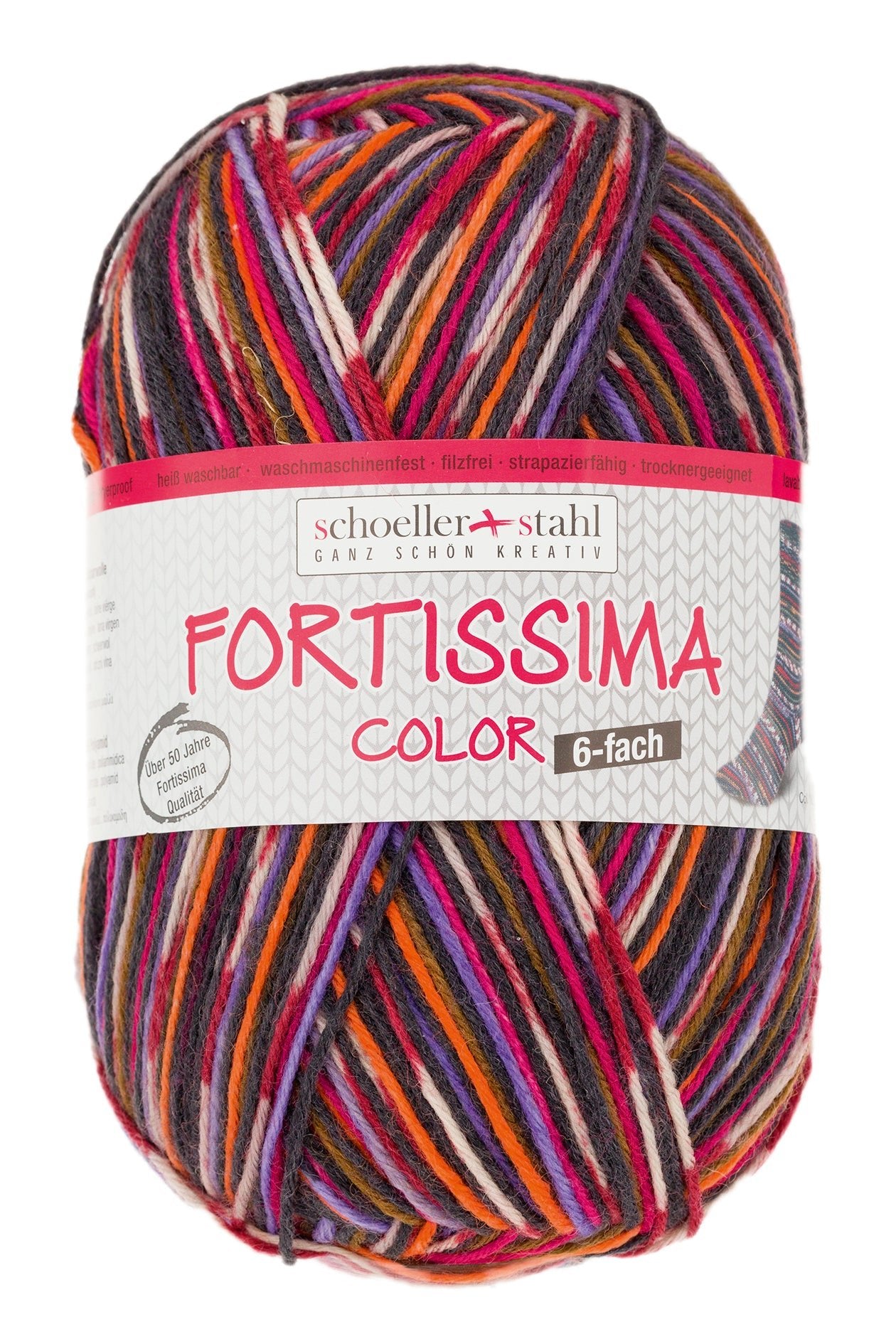 Fortissima 6 - fach bunte Sockenwolle 150g | Farbe 163 - BORDEAUX - BUNT - Handarbeiten - 1