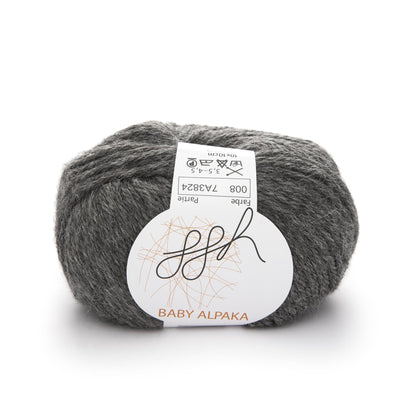 ggh Bébé Alpaga naturel | 100% laine de bébé alpaga | 100 m/50 g | 008 - Gris foncé chiné