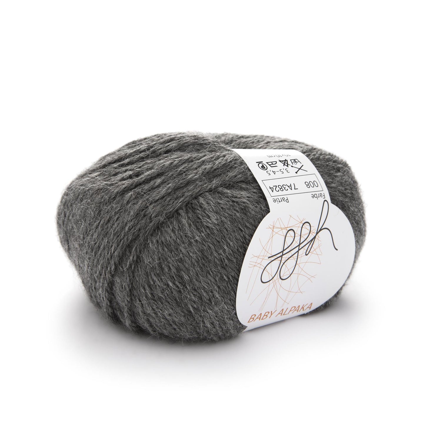 ggh Bébé Alpaga naturel | 100% laine de bébé alpaga | 100 m/50 g | 008 - Gris foncé chiné