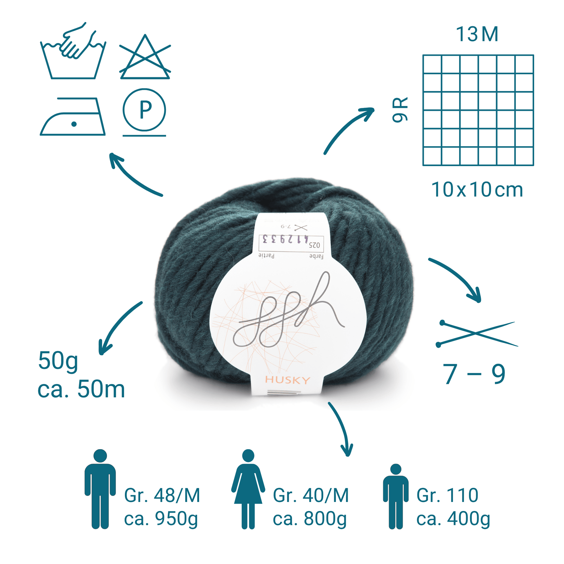 ggh Husky Box | 300g Set (6x50g) – 025 – Tiefes Blaugrün - Handarbeiten - 3