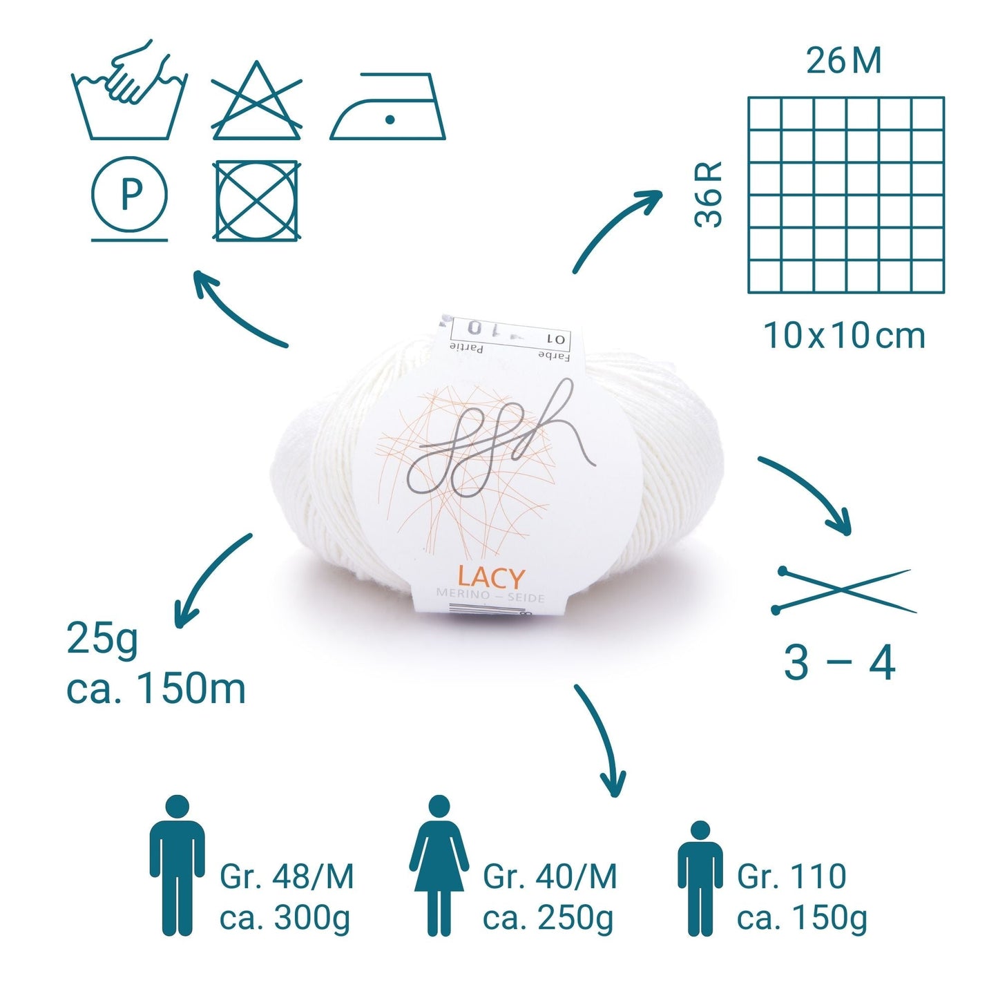 ggh Lacy | Merinowolle mit Seide | 25g - 170m | 001 - Wollweiß - Strickwolle - Handarbeiten - 4