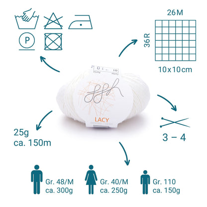 ggh Lacy | Merinowolle mit Seide | 25g - 170m | 001 - Wollweiß - Strickwolle - Handarbeiten - 4