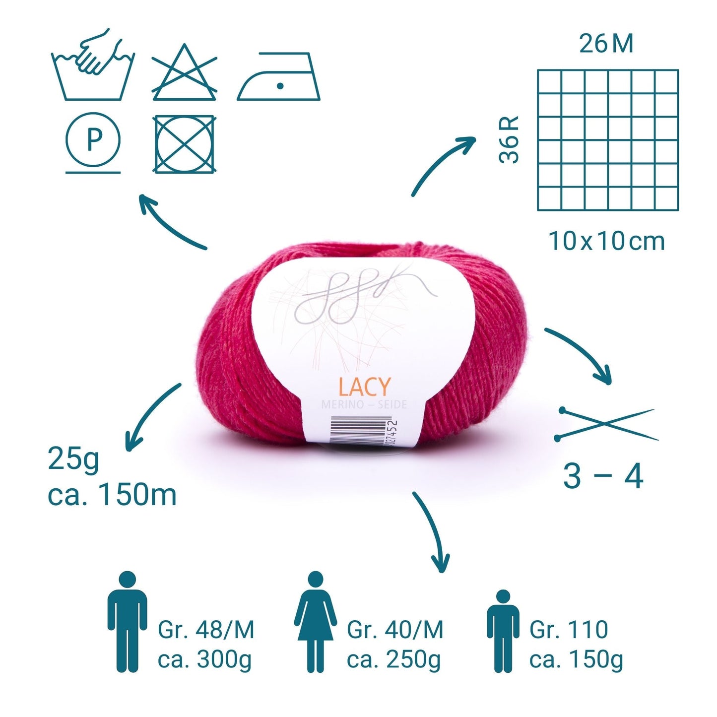 GGH Lacy | Merinowolle mit Seide | 25g - 170m | 017 - Korallenrot - Merinowolle - Handarbeiten - 3
