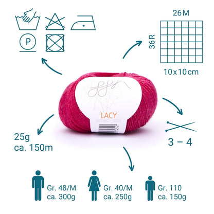 GGH Lacy | Merinowolle mit Seide | 25g - 170m | 017 - Korallenrot - Merinowolle - Handarbeiten - 3