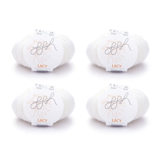 ggh Lacy | Set mit 4 x 25g (insg. 100g) - 001 - Wollweiß - Strickwolle - Handarbeiten - 1