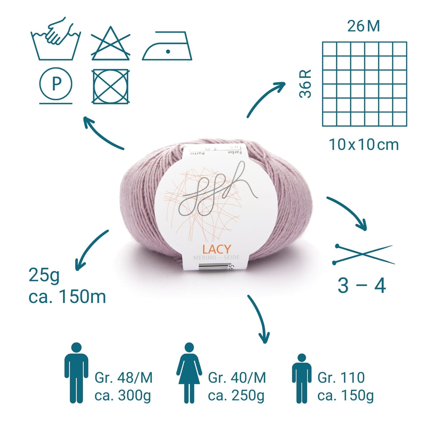 ggh Lacy | Set mit 4 x 25g (insg. 100g) - 002 - Rosa - Strickwolle - Handarbeiten - 3