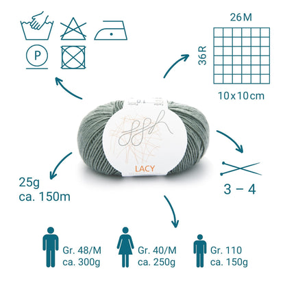 ggh Lacy | Set mit 4 x 25g (insg. 100g) - 009 - Grüngrau - Strickwolle - Handarbeiten - 3