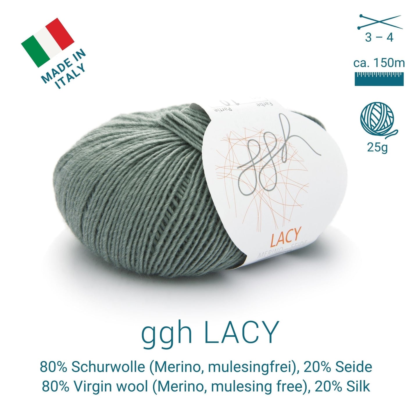 ggh Lacy | Set mit 4 x 25g (insg. 100g) - 009 - Grüngrau - Strickwolle - Handarbeiten - 2