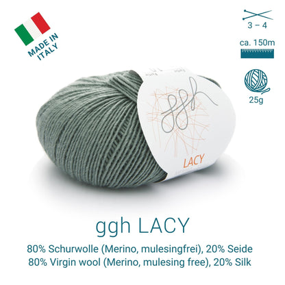 ggh Lacy | Set mit 4 x 25g (insg. 100g) - 009 - Grüngrau - Strickwolle - Handarbeiten - 2