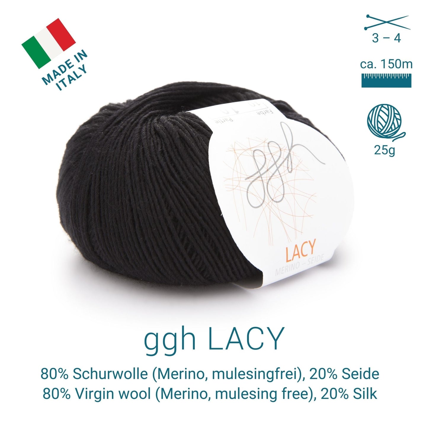 ggh Lacy | Set mit 4 x 25g (insg. 100g) - 010 - Schwarz - Strickwolle - Handarbeiten - 2