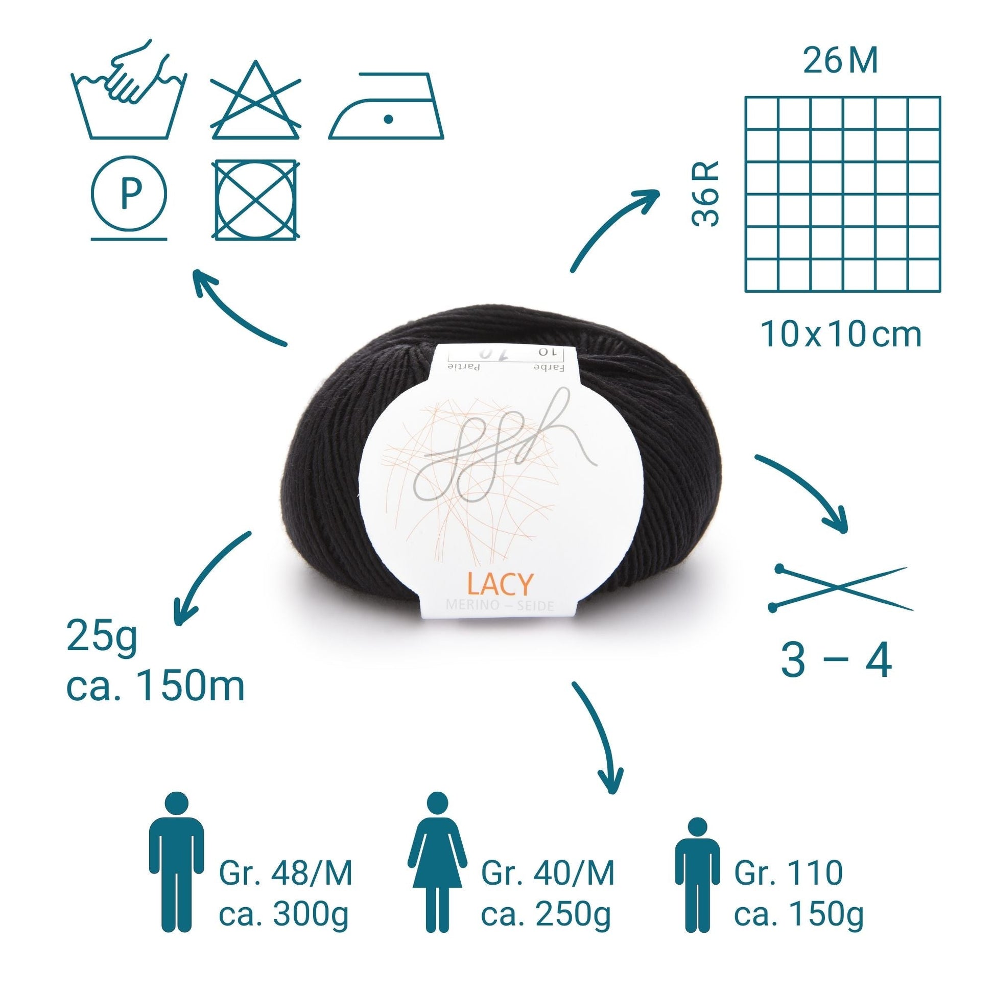 ggh Lacy | Set mit 4 x 25g (insg. 100g) - 010 - Schwarz - Strickwolle - Handarbeiten - 3