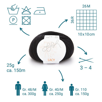 ggh Lacy | Set mit 4 x 25g (insg. 100g) - 010 - Schwarz - Strickwolle - Handarbeiten - 3