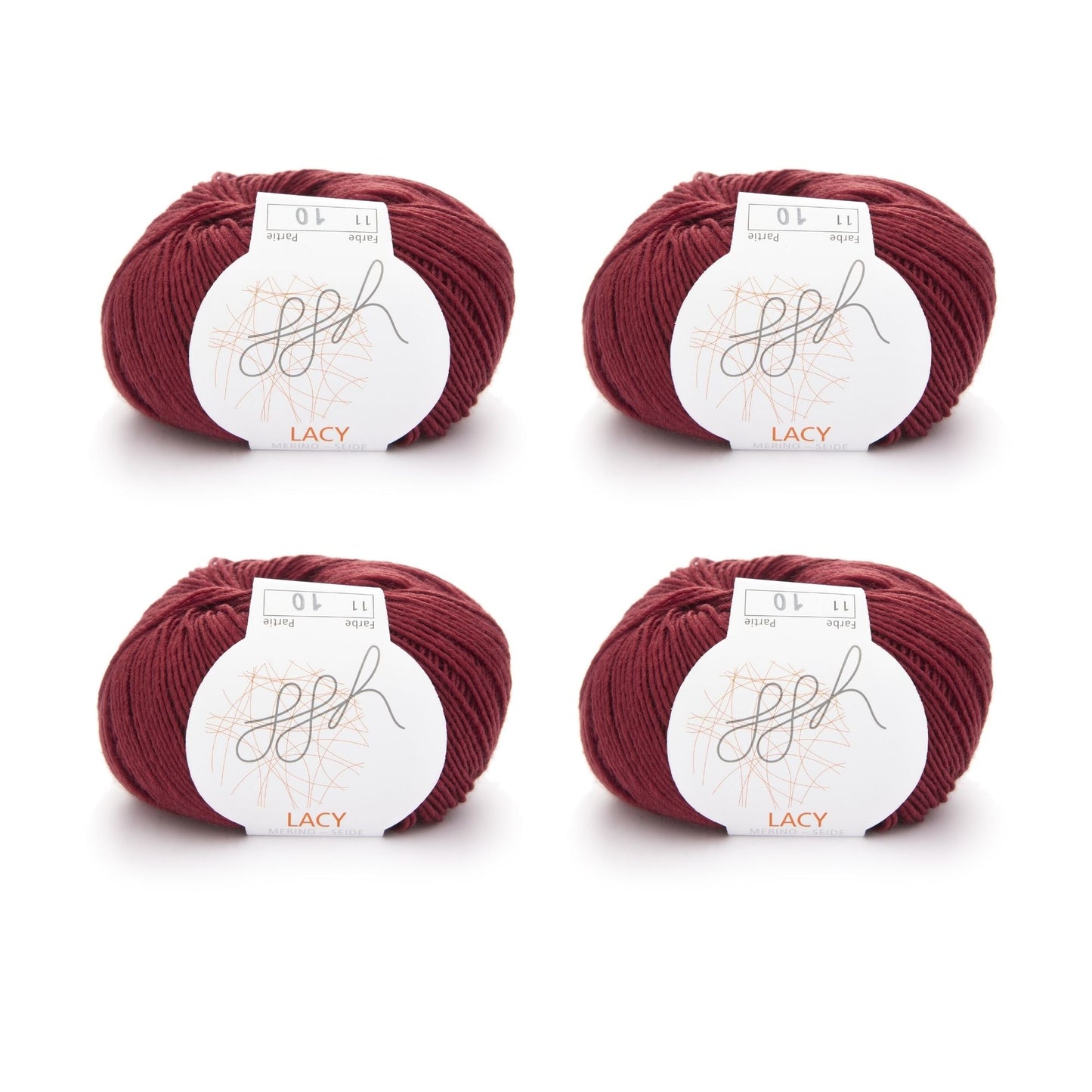ggh Lacy | Set mit 4 x 25g (insg. 100g) - 011 - Kardinalrot - Strickwolle - Handarbeiten - 1
