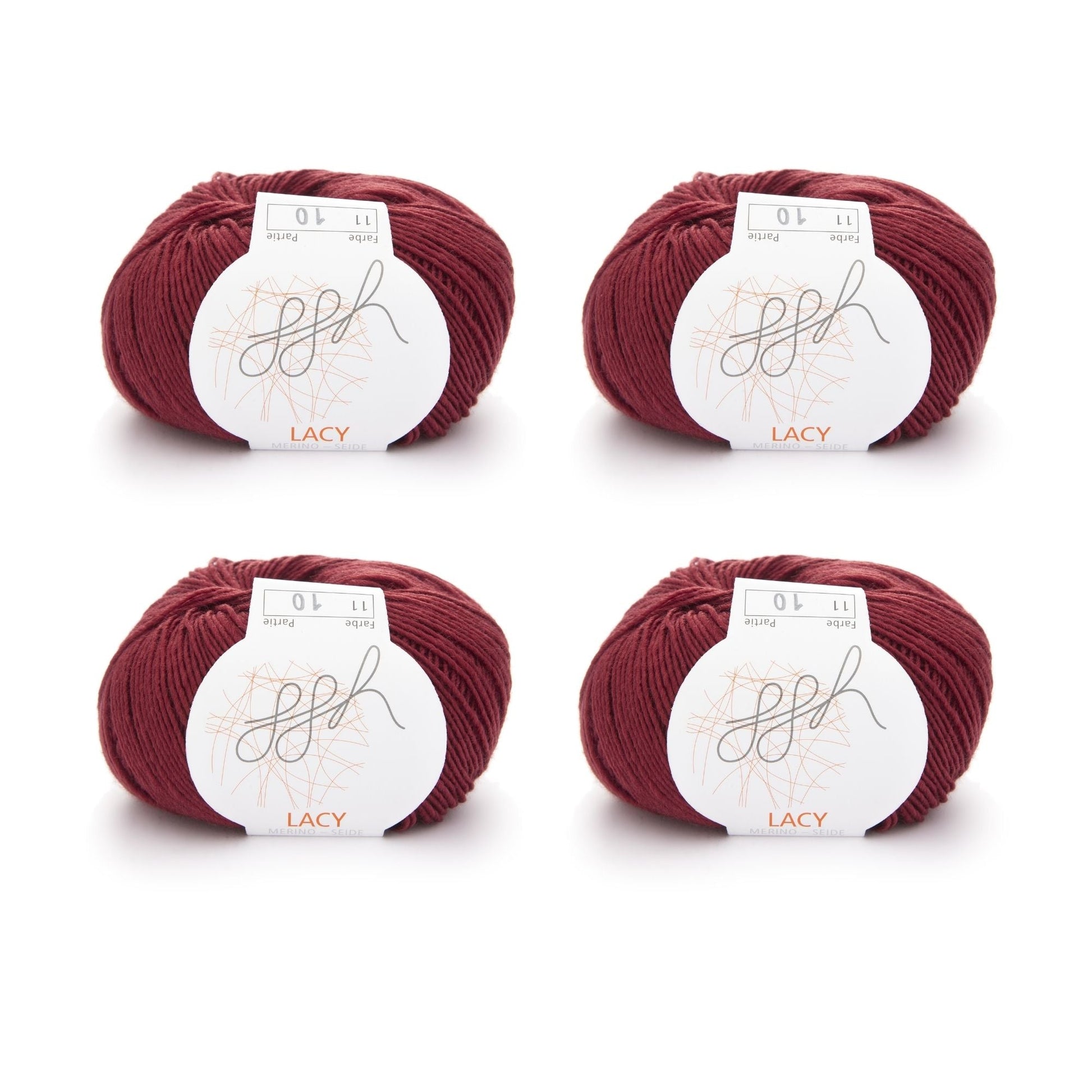 ggh Lacy | Set mit 4 x 25g (insg. 100g) - 011 - Kardinalrot - Strickwolle - Handarbeiten - 1