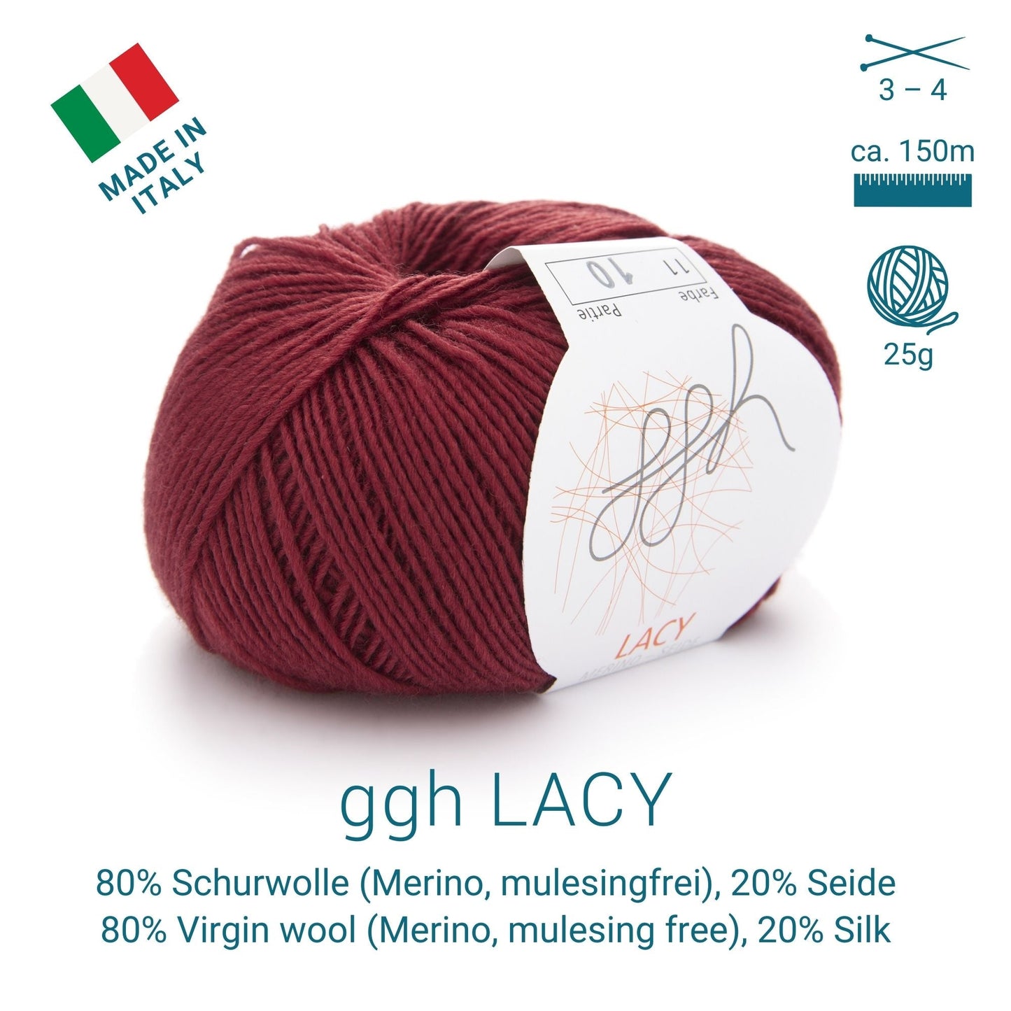 ggh Lacy | Set mit 4 x 25g (insg. 100g) - 011 - Kardinalrot - Strickwolle - Handarbeiten - 2