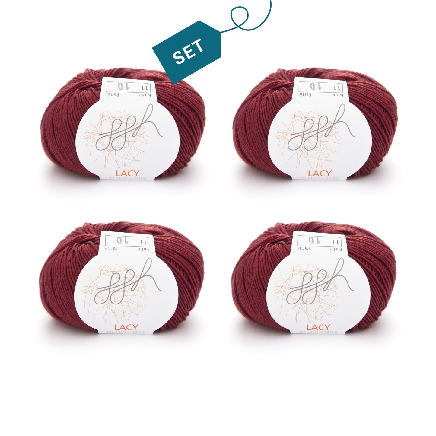 ggh Lacy | Set mit 4 x 25g (insg. 100g) - 011 - Kardinalrot - Strickwolle - Handarbeiten - 7