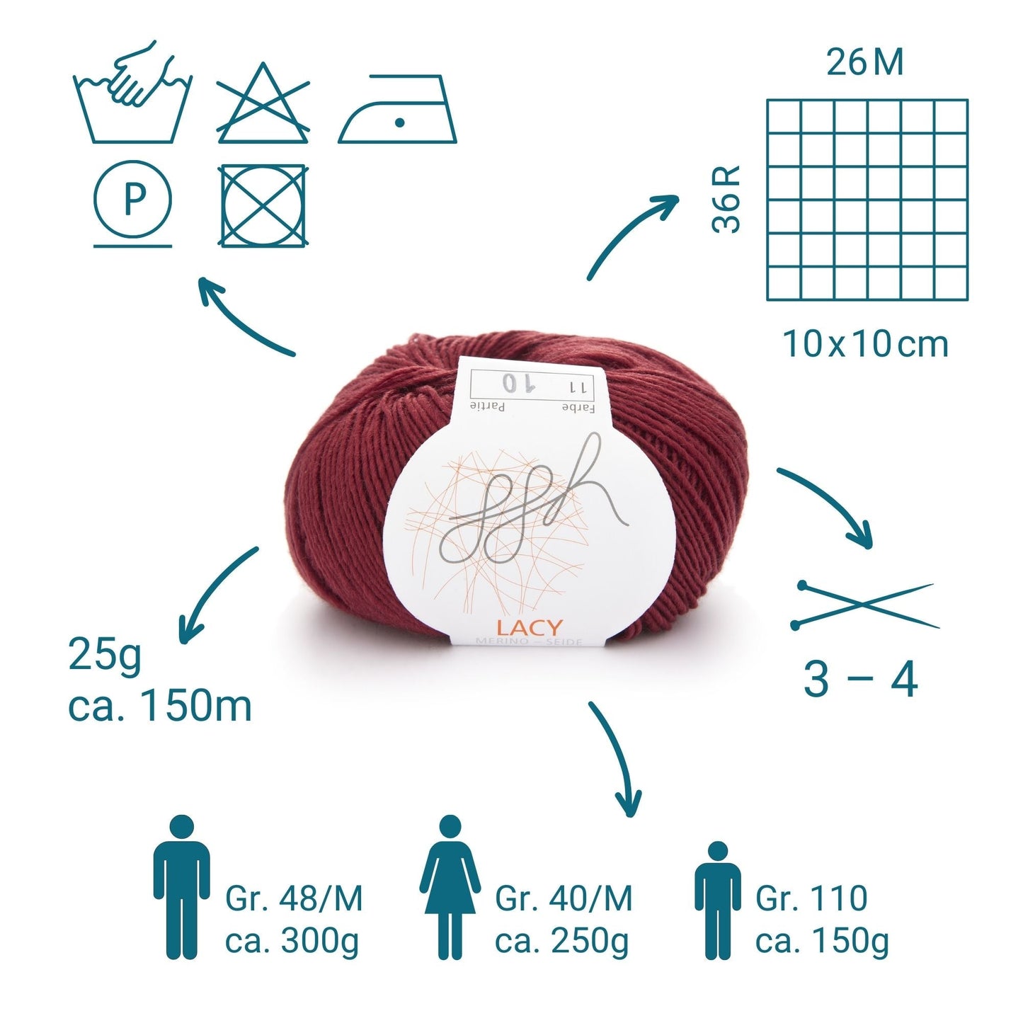 ggh Lacy | Set mit 4 x 25g (insg. 100g) - 011 - Kardinalrot - Strickwolle - Handarbeiten - 3