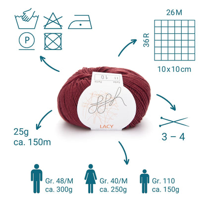 ggh Lacy | Set mit 4 x 25g (insg. 100g) - 011 - Kardinalrot - Strickwolle - Handarbeiten - 3